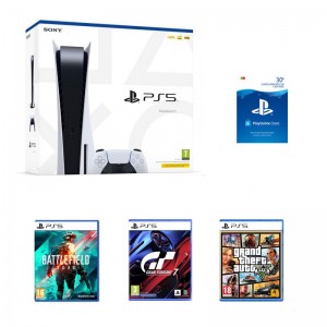 Consola Sony PlayStation 5 825GB + Grand Theft Auto V + Gran Turismo 7 + Battlefield 2042 + PSN 30€